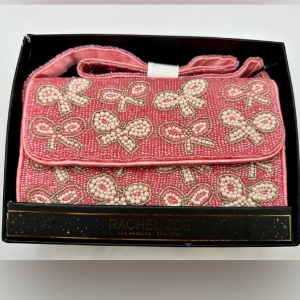 💕▪️Rachel Zoe ▪️Pink Beaded Coquette Bows Shoulder Bag